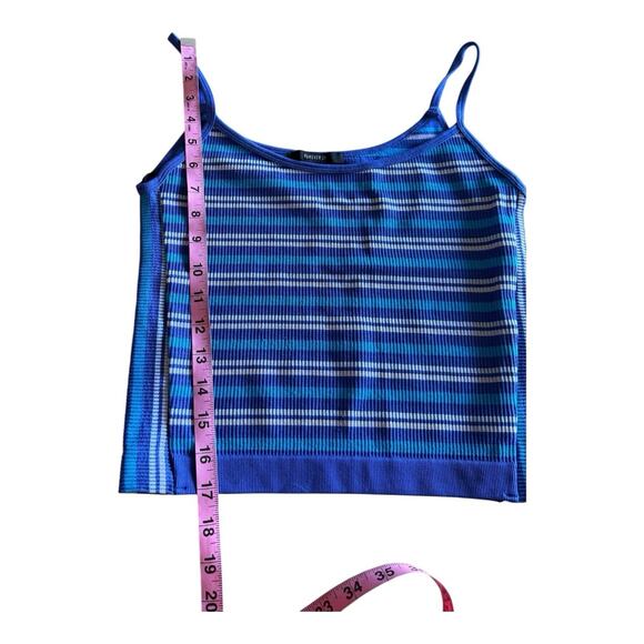 Forever 21 Cropped Tank Top Blue Striped Ribbed Spaghetti Straps Size Small - Picture 4 of 5